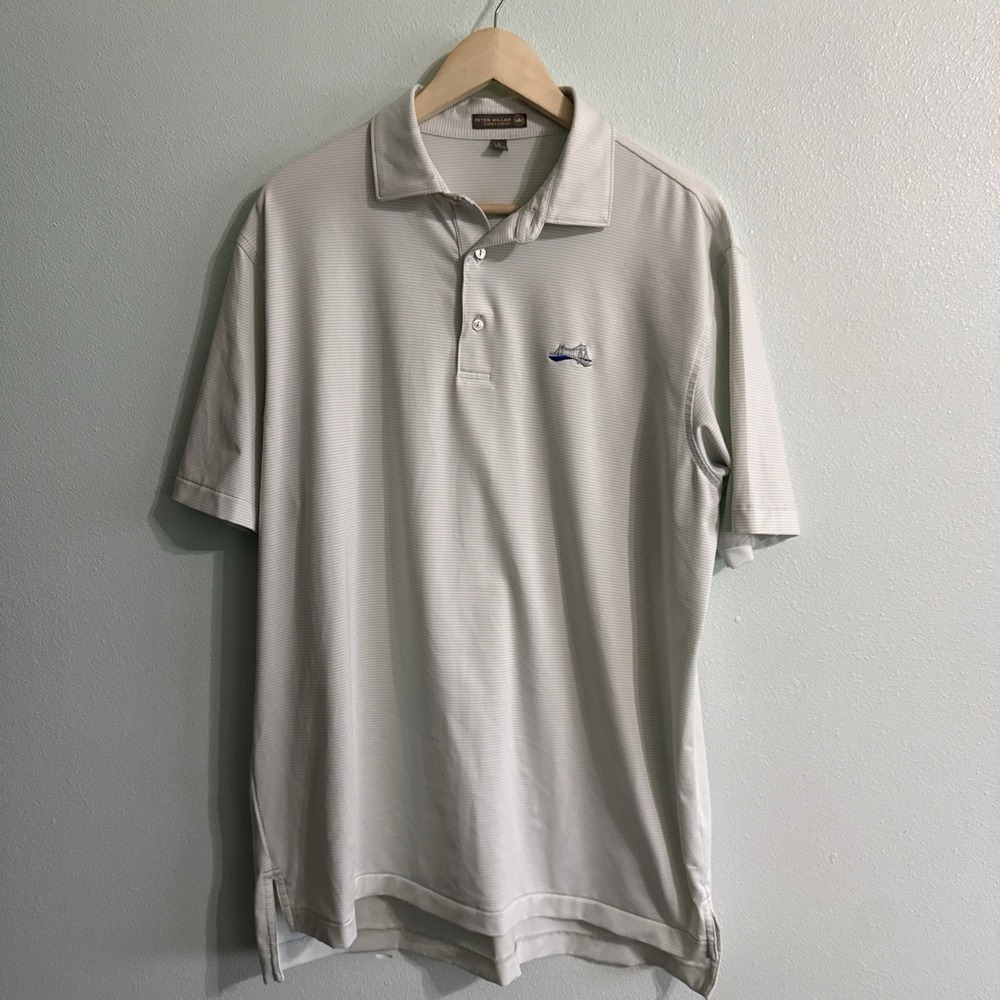 Peter Millar Polo Mens Large Striped Summer Comfort Polo light Green Bridge Logo